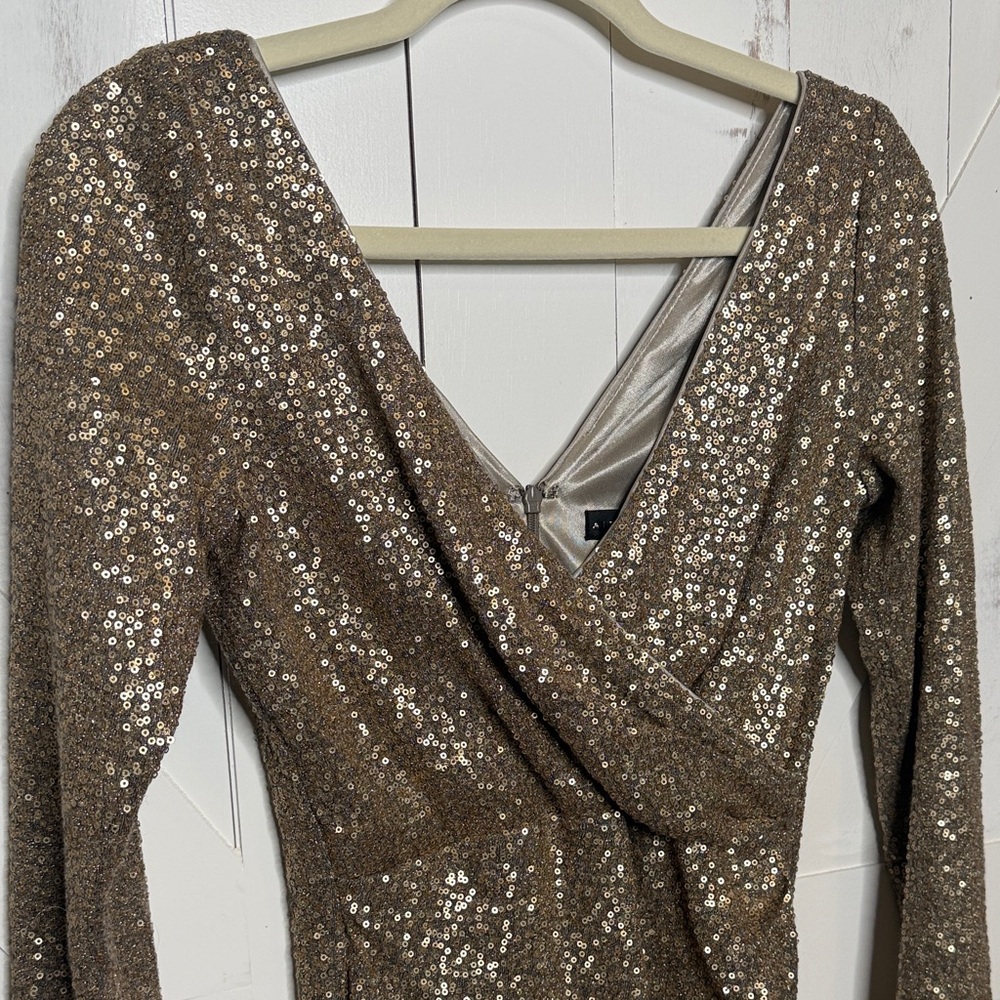 Aidan Mattox Gold Long Sleeve Dress - Picture 4 of 9